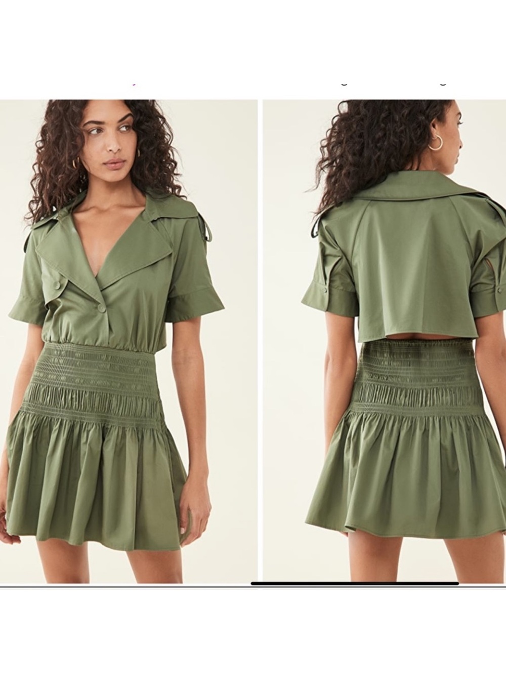 Self Portrait Khaki Green Trench Mini Dress Smocked 12